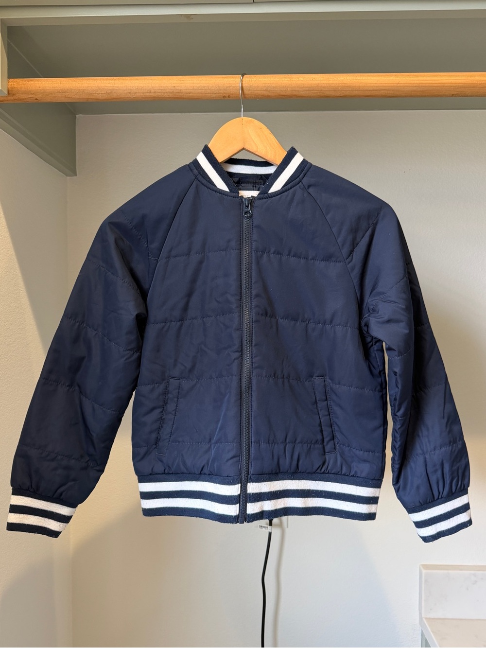 Children’s Place, Navy Bomber Jacket with Stripe Trim, size 10/12 Large